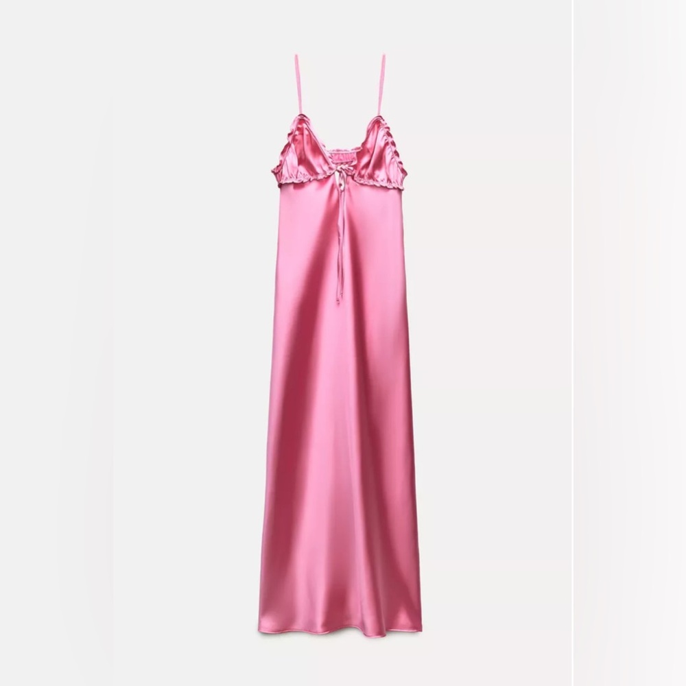 NWT- ZARA SATIN MIDI DRESS WITH RUFFLES